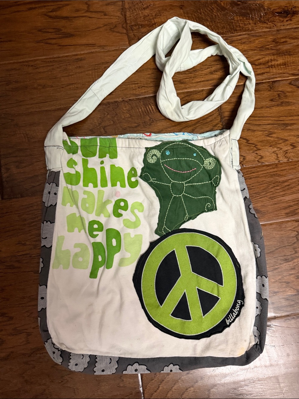 Billabong White & Green Peace Sign Crossbody Bag